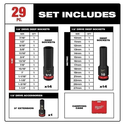 Milwaukee SHOCKWAVE Impact Duty 1/2 in Drive SAE and Metric 6 Point Socket Set