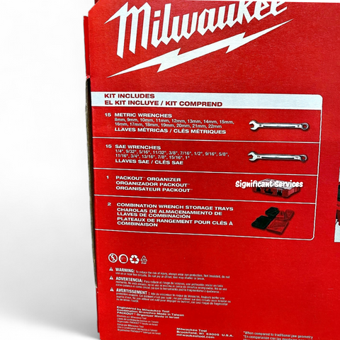 Milwaukee 48-22-9485 30PC Metric SAE Combination Wrench Set PACKOUT Organizer
