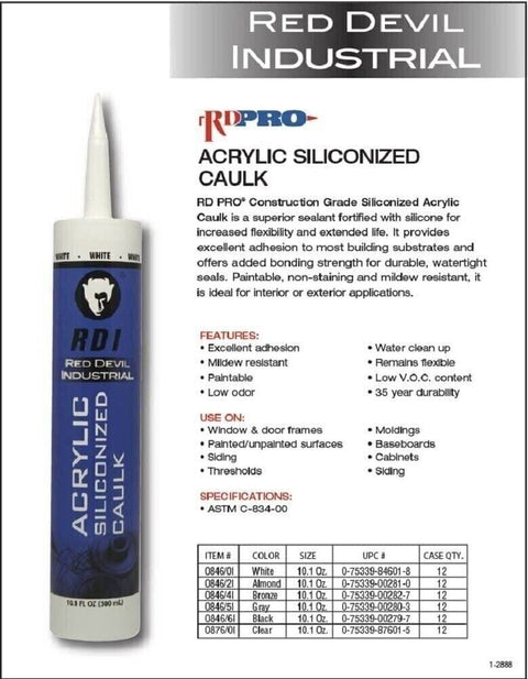 Red Devil 08462I RD Pro Construction Grade Siliconized Acrylic Sealant, 10.1 ...