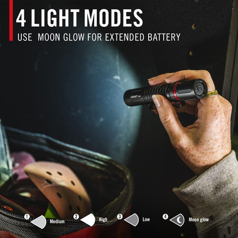 Coast XT20R 520 Lumen Rechargeable LED Pocket Flashlight, 4 Light Modes with 2-Way Clip and Bite Caps Included