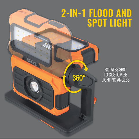 KLEIN TOOLS 56417 Rechargeable LED Work Light, 3000-Lumens, Portable Magnetic Work Light with 6 Modes, 360-Degree Rotation, Compatible with MODbox Rail System