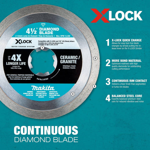 Makita E-07406 X-Lock 5" Continuous Rim Diamond Blade for Ceramic and Granite Cutting