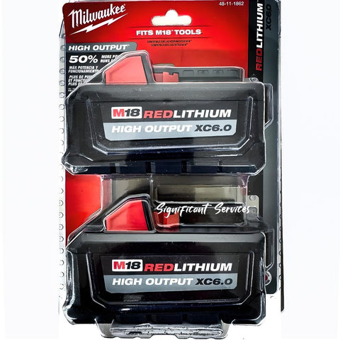 MilwaukeeTool 48-11-1862 M18 Lithium-Ion High Output 6.0Ah Battery Pack (2-Pack)