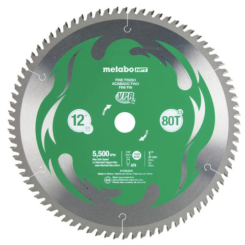 Metabo HPT 12-Inch Miter Saw Blade | 80T | Fine Finish | 1-Inch Arbor | Thin Kerf | 5500 Max RPM | 115436M