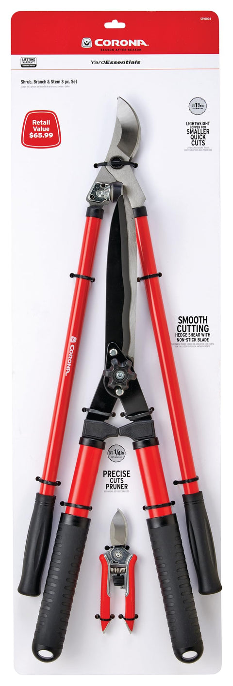 Corona SP10004 3-Piece Pruning Tool Set Lopper Hedge Shrub Shears Branch Cutter