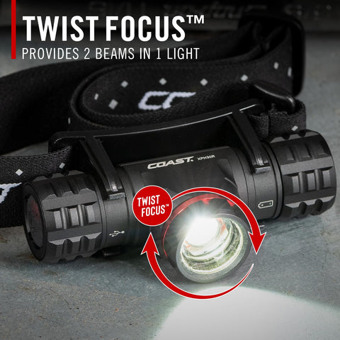 Coast XPH30R 1000 Lumen USB-C Rechargeable Dual Power Headlamp with Twist...