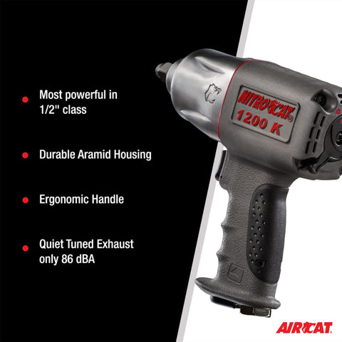 AIRCAT 1200-K 1/2" Pneumatic Impact Wrench 900 ft-lb Nitrocat Twin Clutch Composite