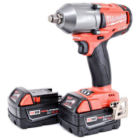 Milwaukee 2861-20 M18 Li-ion 5.0 Ah Batteries FUEL Mid-Torque 1/2" Friction Ring Impact Wrench Tool Kit