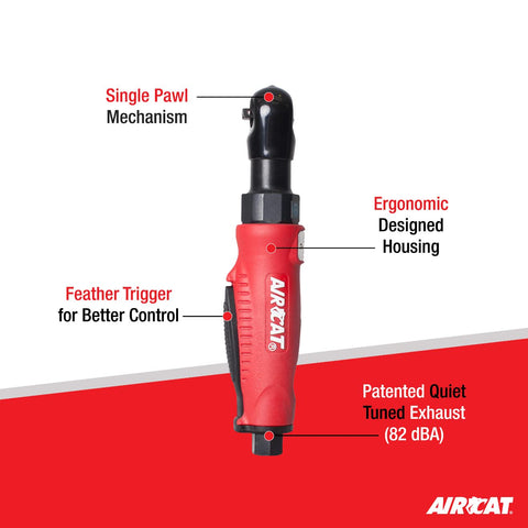 AIRCAT ACR801R 3/8-Inch Pneumatic Composite Ratchet 320 RPM 35 ft-lb Max Torque