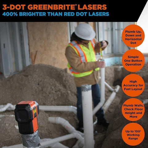 Johnson Level & Tool 40-6641 Self-Leveling 3 Dot Laser Kit w/ GreenBrite