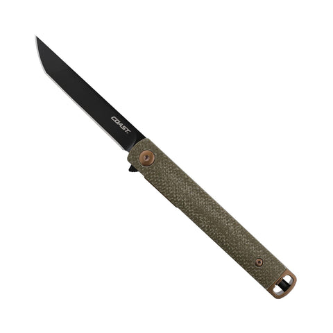 Coast 30858 LX504 Folding Pocket Knife Tanto Blade 9Cr18MoV Steel Dark Green Handle