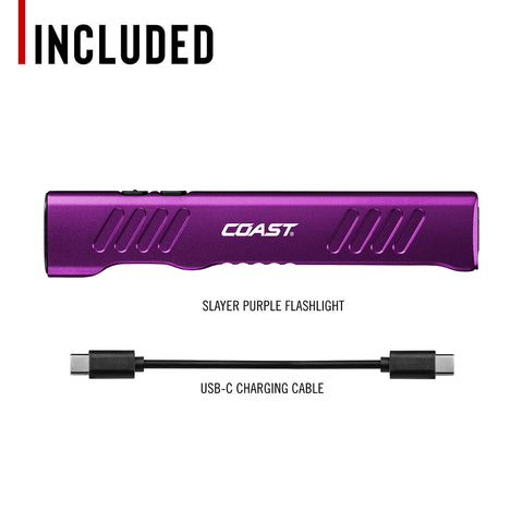 Coast Slayer LED Flashlight 1150 Lumen USB-C Rechargeable Spot/Flood Mode Purple