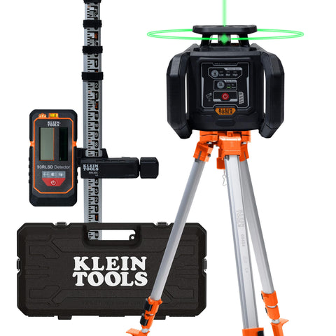 Klein Tools 93RLS Green Self-Leveling Rotary Laser Level Kit, Horizontal/Vertical with Plumb Spot, 1150-Foot Range, Rechargeable, Tripod, Detector