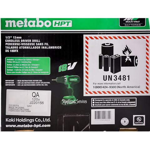 Metabo HPT DS18DFX 18V Cordless Drill Driver 1/2-Inch 2.0Ah Li-Ion Battery Kit