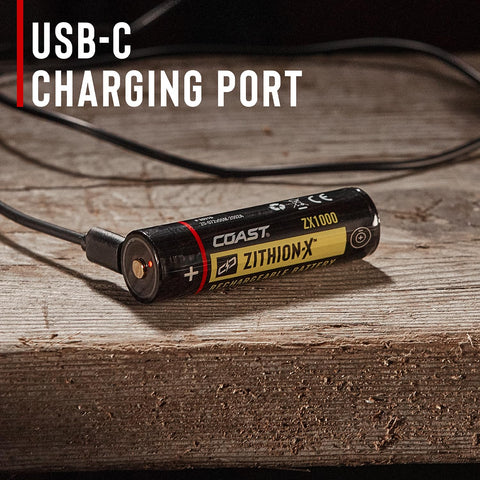 Coast ZX1010 ZITHION-X Rechargeable Li-Ion Battery USB Port for LED Flashlights