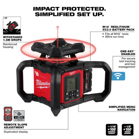 Milwaukee M18 4000 ft. Red Exterior Dual Slope Rotary Laser Level Kit with Receiver, Remote, Grade Rod and Tripod