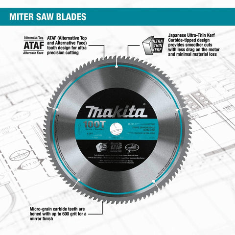 MAKITA 12" X 1" 100T MICRO POLISHED MITER SAW BLADE, A-93734 , Silver