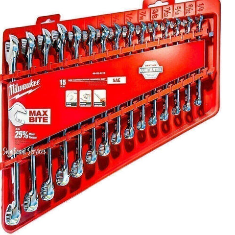 Milwaukee 48-22-9415 15-Piece SAE Combination Wrench Set MAX BITE Chrome Finish