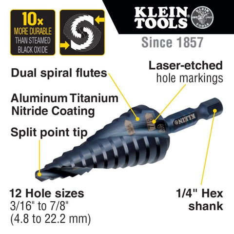 Klein QRSTSPRO 3pc Electrician Step Bit Set w/ Cutting Oil & Case Impact Ready