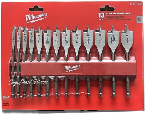 Milwaukee 48-27-1520 13pc Flat Spade Hole Wood Boring Bit Set High Speed Premium