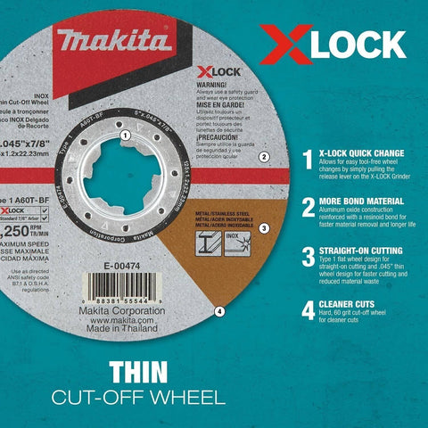 Makita E-00446 X-Lock 4-1/2" x .045" x 7/8" Type 1 General Purpose 60 Grit Th...