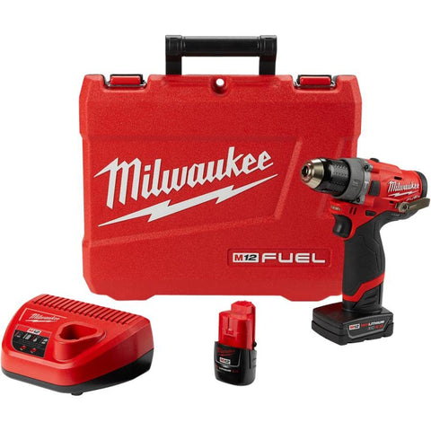 Milwaukee Tool M12 FUEL 12V Li-Ion Brushless Cordless 1/2 -inch Hammer Drill Kit w/ 4.0 Ah Battery and Charger
