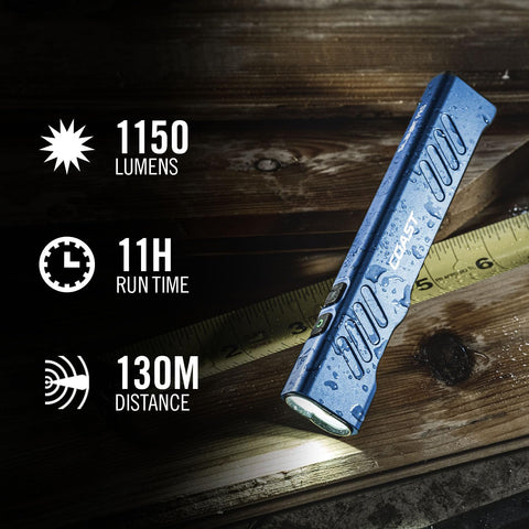 Coast 31102 Slayer LED Flashlight 1150 Lumen USB-C Rechargeable Spot/Flood Blue