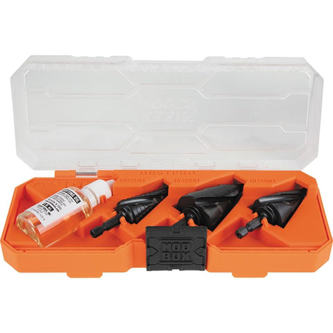 Klein QRSTSPRO 3pc Electrician Step Bit Set w/ Cutting Oil & Case Impact Ready