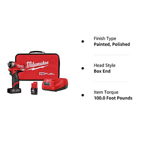 Milwaukee 2552-22 M12 FUEL Brushless Lithium-Ion 1/4 in. Cordless Stubby Impact Wrench Kit with (1) 2 Ah and (1) 4 Ah Batteries