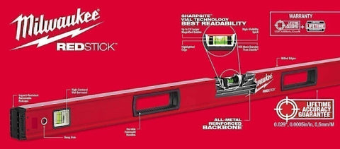 Milwaukee MLBXC48 10 Inch/24 Inch/48 Inch REDSTICK Box and Torpedo Level Set
