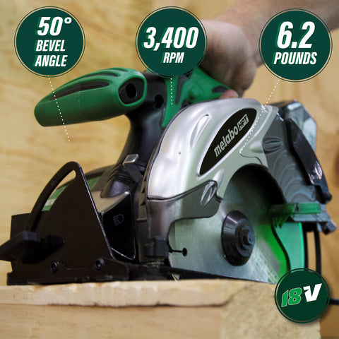 Metabo HPT 18V Cordless 6-1/2" Circular Saw | Tool Only | No Battery | Soft Grip Handle | Built-In Spotlight | Lifetime Tool Warranty | C18DSLQ4
