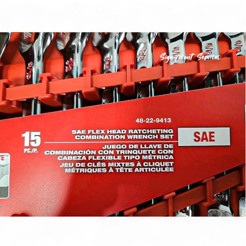New Milwaukee 48-22-9413 15pc SAE Flex Head Wrench Set Mechanics Chrome Tool Kit
