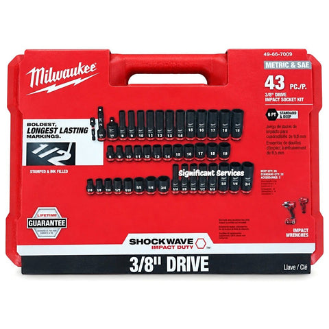 Milwaukee 49-66-7009 43PC Shockwave Impact Socket Set Metric/SAE 6 Pt 3/8"