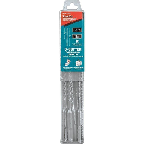 Makita B-61195 3/16" x 8" SDS-Plus Bit 3-Cutter 10 Pack