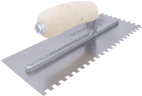 MARSHALLTOWN 788SW 5/16" Sq. Carbon Steel Notched Trowel- Wooden Curved Handle (11X4.5"Blade)