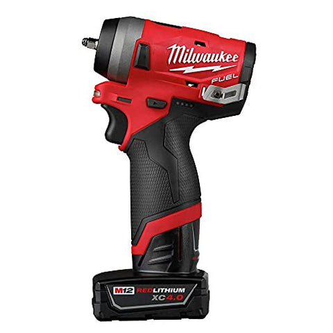 Milwaukee 2552-22 M12 FUEL Brushless Lithium-Ion 1/4 in. Cordless Stubby Impact Wrench Kit with (1) 2 Ah and (1) 4 Ah Batteries