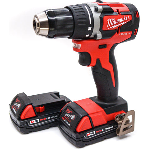 Milwaukee 2801-20 M18 Li-Ion Compact Brushless Drill Driver 1/2 2.0 Ah Batteries