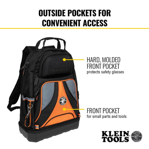 Klein Tools 55421BP-14 Tool Backpack Bag, 39 Pockets, Black/Orange/Gray