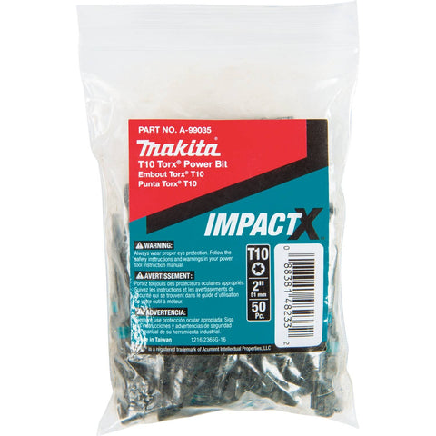 Makita A-99035 Impactx T10 Torx 2? Power Bit, 50 Pack, Bulk