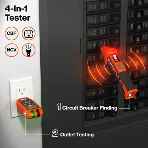 Klein Tools ET350 4-in-1 Digital Circuit Breaker Finder, Outlet Fault Detector, Non-Contact Voltage Tester, GFCI Tester, Learn and Locate Mode, Backlit LCD, LED Work Light