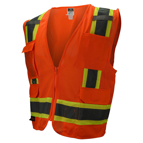 Radians SV6 Two Tone Class 2 Surveyor Polyester All Mesh Vests with Contrasting Trim, Orange, Medium (SV6-2ZOM-M)