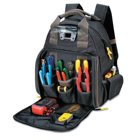 CLC L255 Professional Tool 53 Pocket Lighted Backpack Bag Carrier Padded Straps