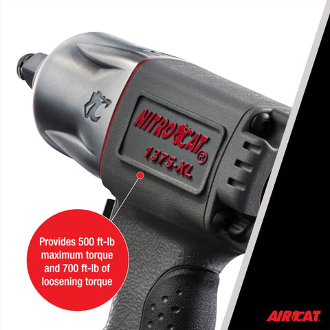 AIRCAT NitroCat 1375-XL 1/2" Mini Composite Pneumatic Impact Wrench Twin Clutch