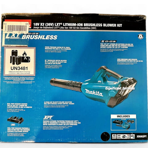 New Makita XBU02PT 18V X2 LXT (36V) Brushless Cordless Li-ion 5.0 Ah Blower Kit