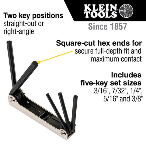 Klein Tools 70579 Folding Hex Key 5-Key SAE Allen Wrench Tool Set
