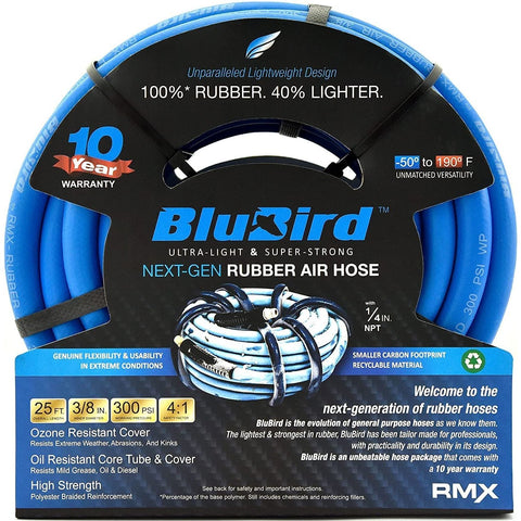 BLUBIRD BB3825 3/8" x 25' Rubber Air Hose, 100% Rubber Lightest Strongest...