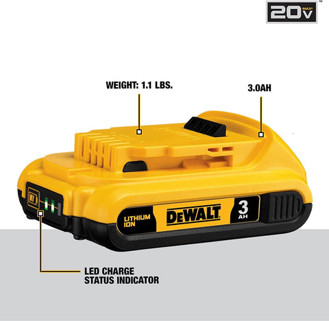 DEWALT 20V MAX Battery Pack with Charger, 3 Ah, Extra Long Run Time (DCB230C)