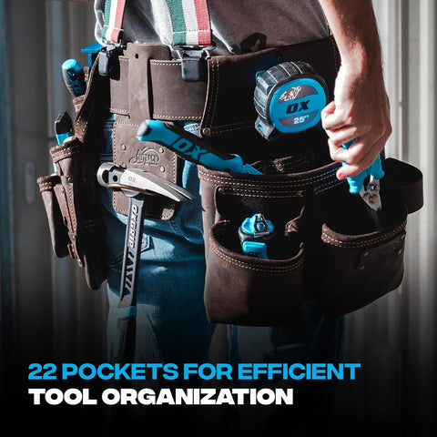 OX Tools Carpenter Belt Framing Rig Heavy Duty Construction Pouch Suspenders