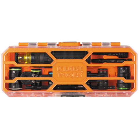 Klein Tools 65242 KNECT Impact Socket Set, Ratcheting Screwdriver Set, 1/4-Inch Drive, SAE and Metric Flip Sockets, 16 Hex Sizes, Adapters, MODbox Case