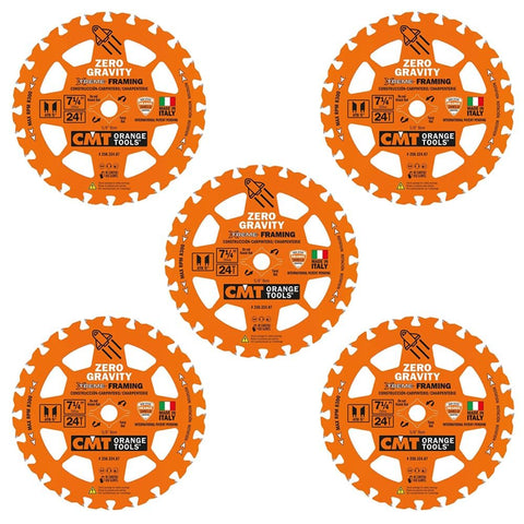 CMT Orange Tool 250.324.07 FRAMING Zero Gravity 7-1/4”x5/8”, 5 Pack
